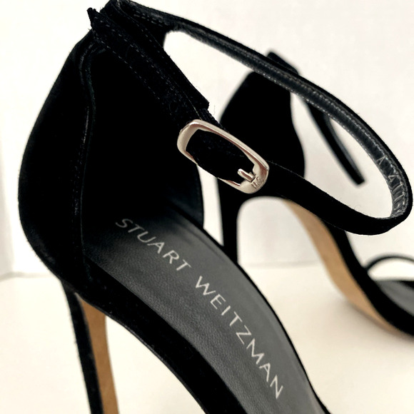 Stuart Weitzman Nudist Nudistsong Black Suede Sandal Open Toe Slim Heel 8.5 - Picture 5 of 15